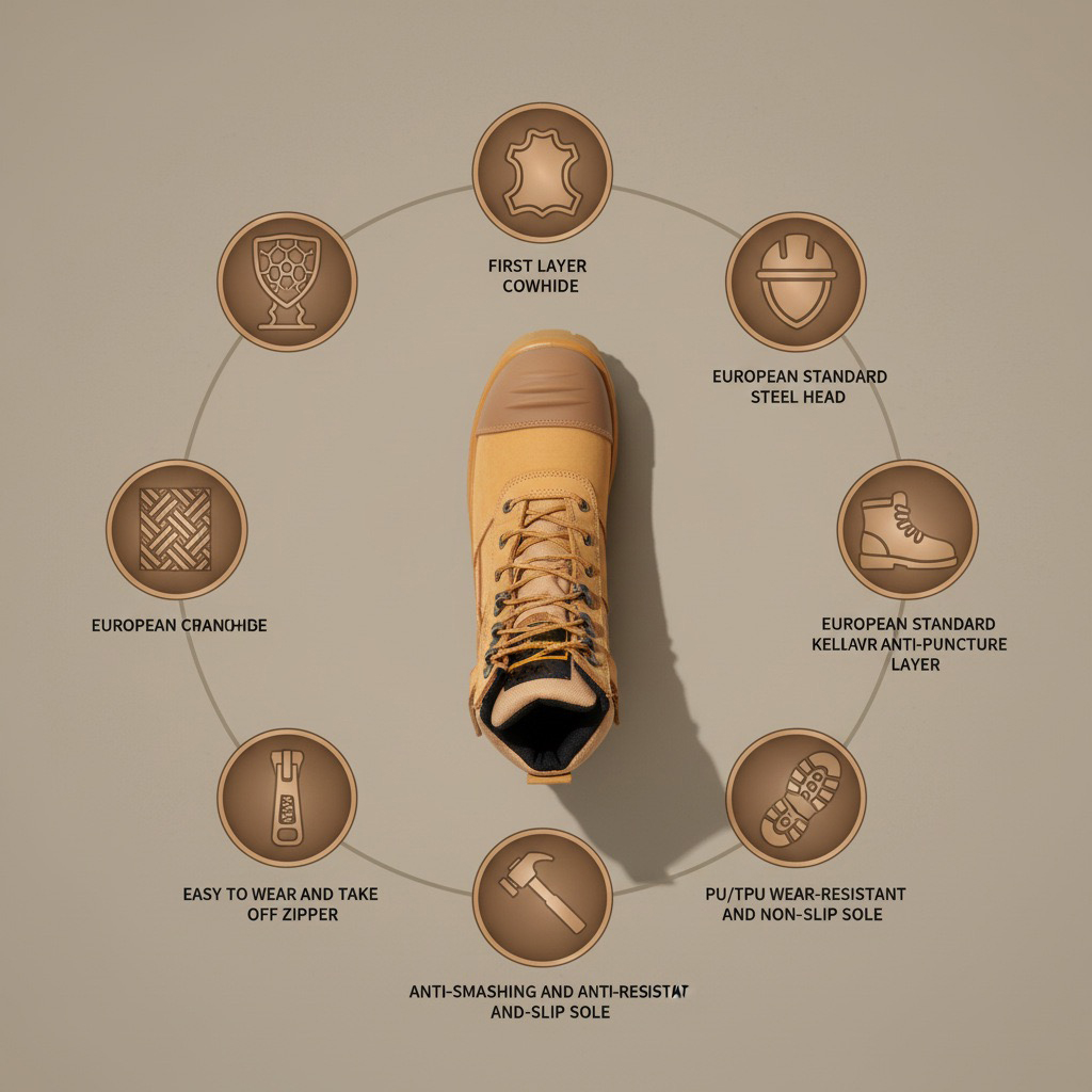 JS-L1102 high cut S3 SRC safety boots side view with TPU toe cap