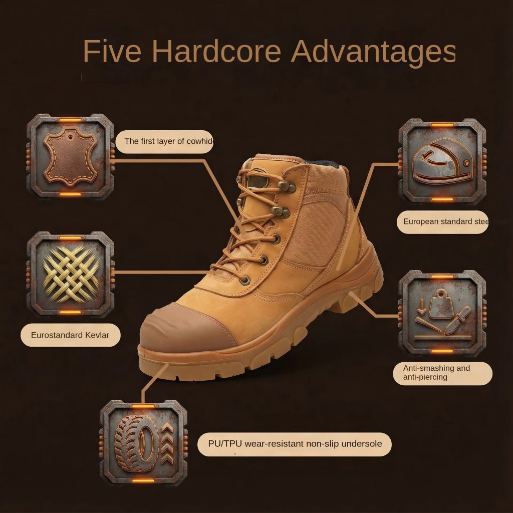JS-L1101 mid cut S3 SRC safety boots side view with steel toe and SRC outsole