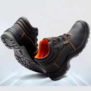 Embossed microfiber leather upper texture detail of JS-Z3001 four seasons oil acid alkali resistant safety shoes