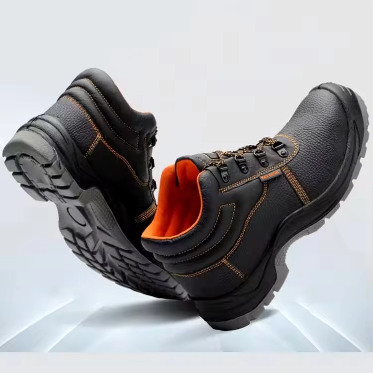 Embossed microfiber leather upper texture detail of JS-Z3001 four seasons oil acid alkali resistant safety shoes