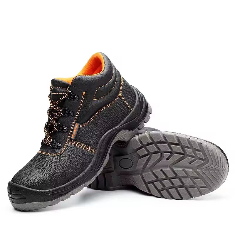 Embossed microfiber leather upper texture detail of JS-Z3001 four seasons oil acid alkali resistant safety shoes