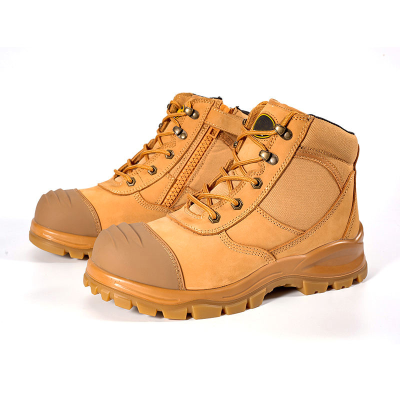 Steel toe cap detail of JS-L1106 mid cut safety shoes, 200J impact resistant