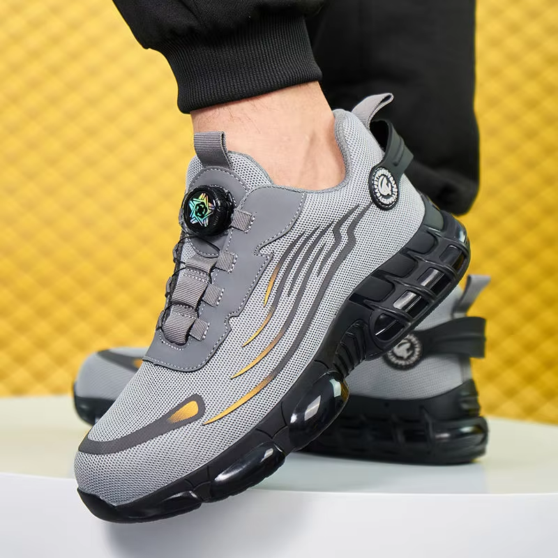 Hollow breathable non-woven fly knit fabric upper of JS-Y2007 rotary buckle safety footwear