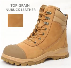 Top-grain nubuck leather upper of JS-L1109 safety boots, durable and water-resistant