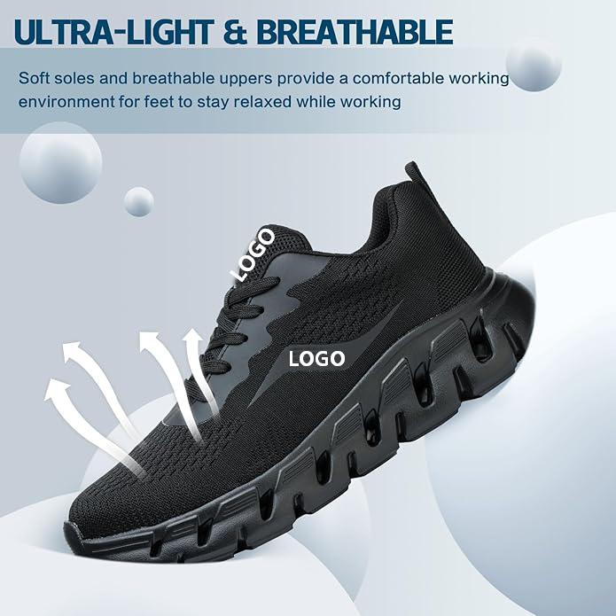 Breathable Airtex Fly Mesh Upper Close-Up JS-Y2012 Black Lace-Up Safety Work Shoes