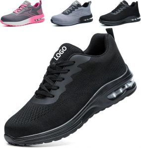 JS-Y2013 4 color unisex steel toe safety shoes grey black pink gray colorways breathable fly knit upper