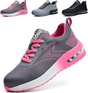 JS-Y2013 4 color unisex steel toe safety shoes grey pink gray black colorways breathable fly knit upper